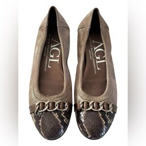 Agl Attilio Giusti Leombruni Cap Toe Chain Ballet Flats Snakeskin Size 6.5
